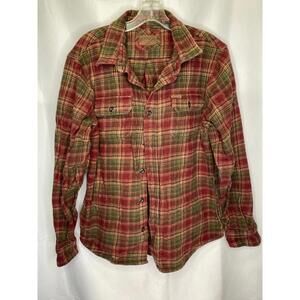 ORVIS Heavy Flannel Button Up Shirt Red/Green Mens Size Large